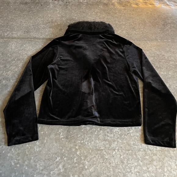Vintage 90s Y2K Girly Girl Faux Fur Velour Cardigan Sweater Small Black Velvet - Picture 6 of 10